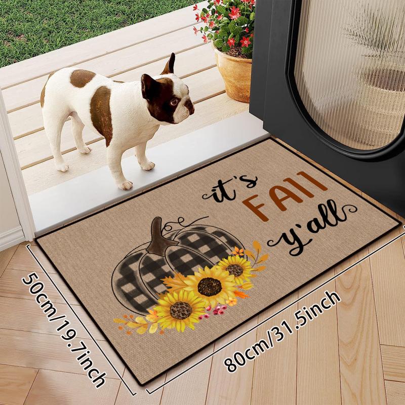 Autumn Watercolor Pumpkin Kitchen Mat - Non Slip & Washable