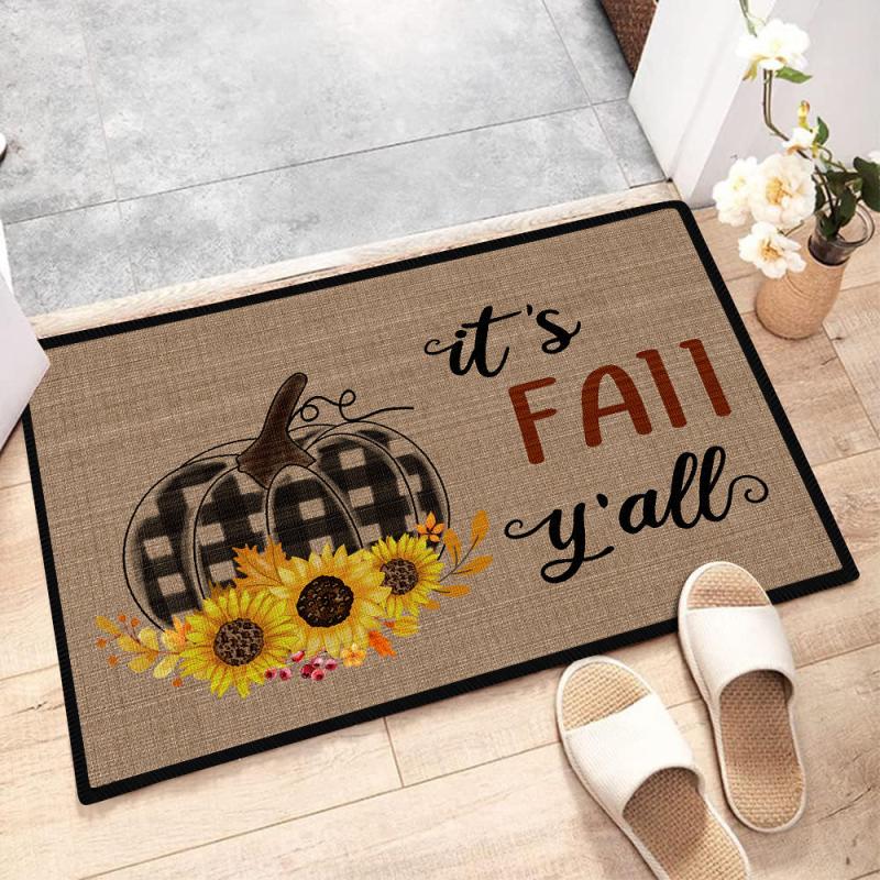 Autumn Watercolor Pumpkin Kitchen Mat - Non Slip & Washable
