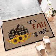 Autumn Watercolor Pumpkin Kitchen Mat - Non Slip & Washable