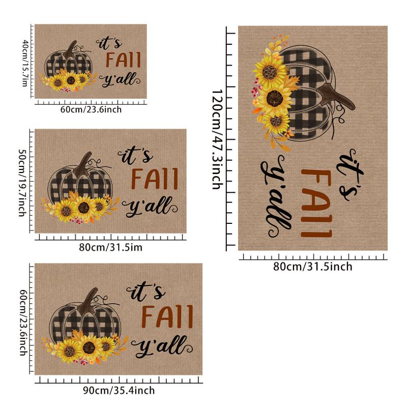 Autumn Watercolor Pumpkin Kitchen Mat - Non Slip & Washable