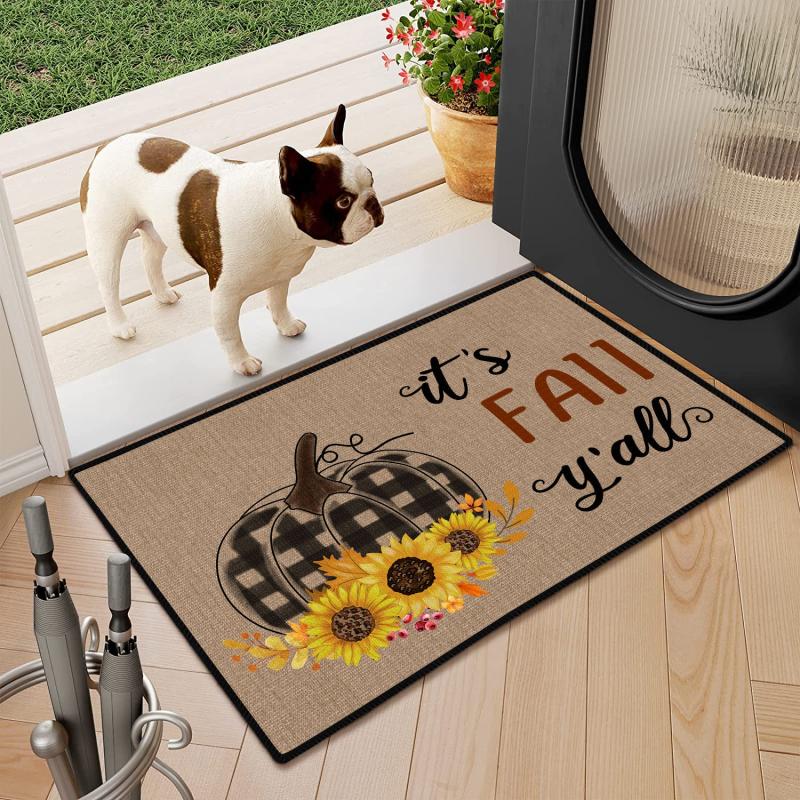 Autumn Watercolor Pumpkin Kitchen Mat - Non Slip & Washable