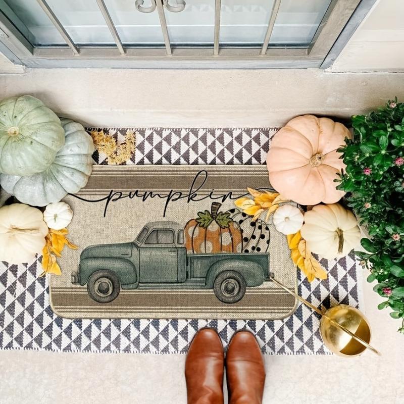 Fall Pumpkin Truck Doormat Autumn Thanksgiving Seasonal Floor Mat