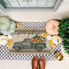 Fall Pumpkin Truck Doormat Autumn Thanksgiving Seasonal Floor Mat