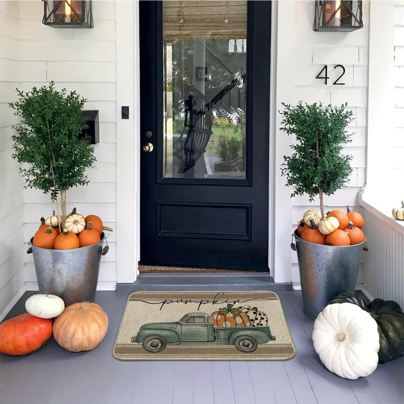 Fall Pumpkin Truck Doormat Autumn Thanksgiving Seasonal Floor Mat