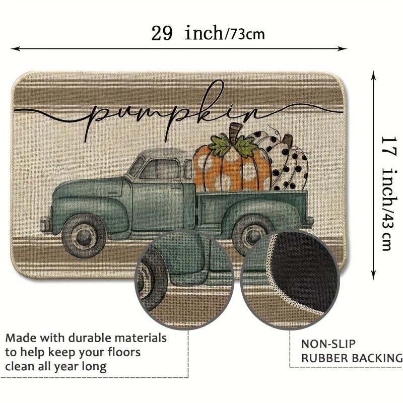 Fall Pumpkin Truck Doormat Autumn Thanksgiving Seasonal Floor Mat