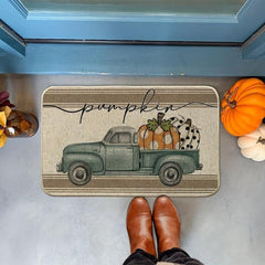 Fall Pumpkin Truck Doormat Autumn Thanksgiving Seasonal Floor Mat