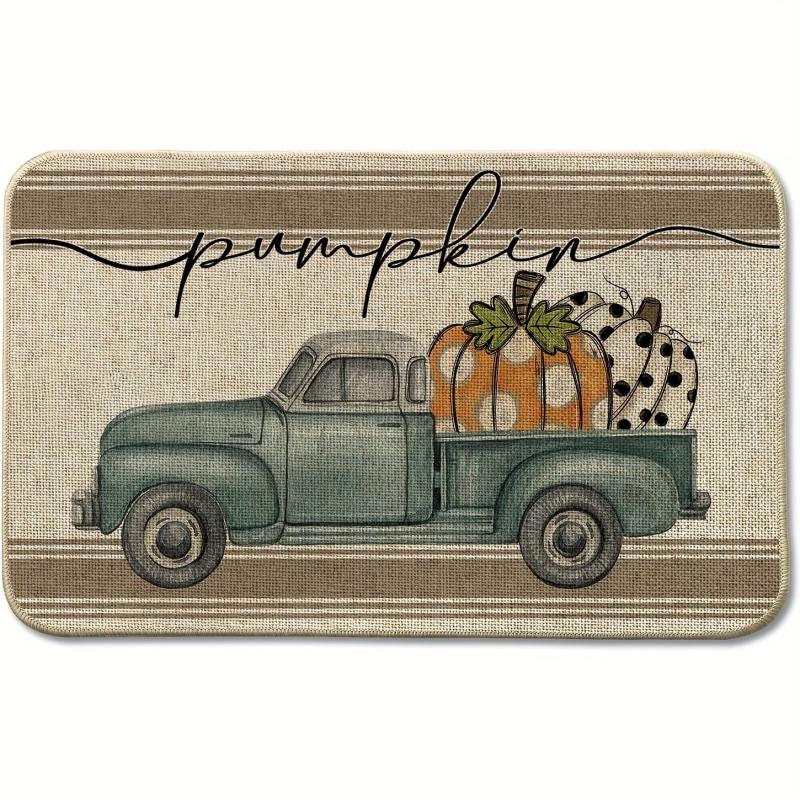 Fall Pumpkin Truck Doormat Autumn Thanksgiving Seasonal Floor Mat