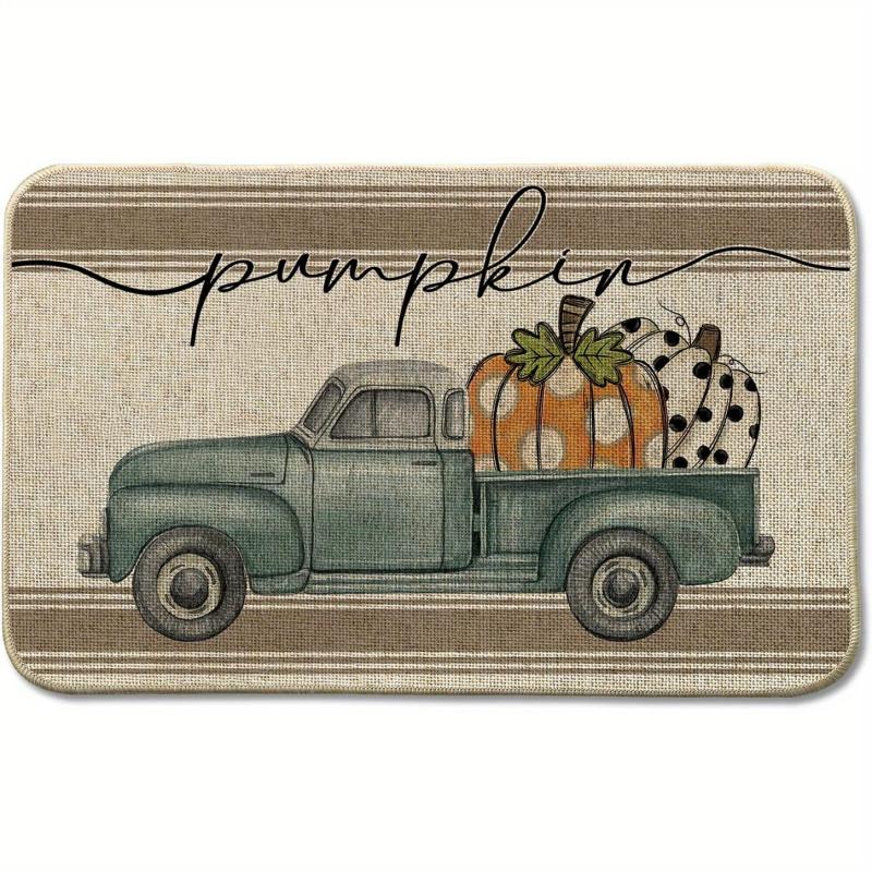 Fall Pumpkin Truck Doormat Autumn Thanksgiving Seasonal Floor Mat