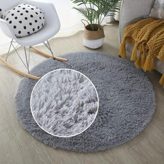 Soft Shag Round Rug Plush Silk Carpet for Living Room Shaggy Floor Carpet