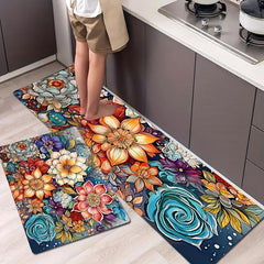 Boho Watercolor Floral Kitchen Runner Soft Carpet