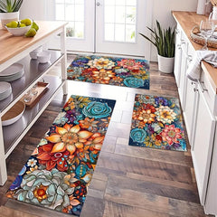 Boho Watercolor Floral Kitchen Runner Soft Carpet