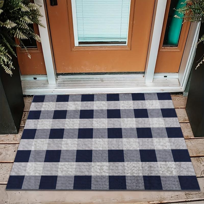 Plaid Loop Velvet Entrance Doormat Anti-fouling Floor Mat