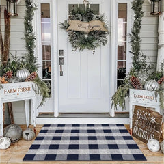 Plaid Loop Velvet Entrance Doormat Anti-fouling Floor Mat