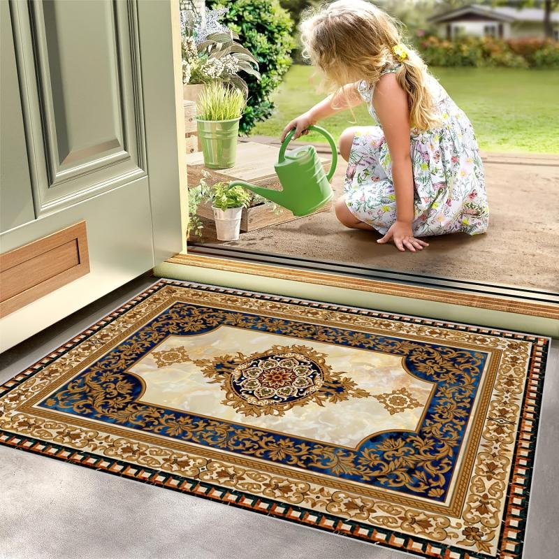 Vintage European Patterned Doormat Rubber Backed Anti Slip Door Mat