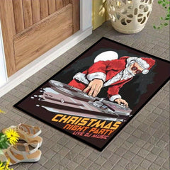 Xmas Theme Floor Mat Santa Claus Rides Motorcycle Area Rug