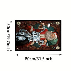 Xmas Theme Floor Mat Santa Claus Rides Motorcycle Area Rug