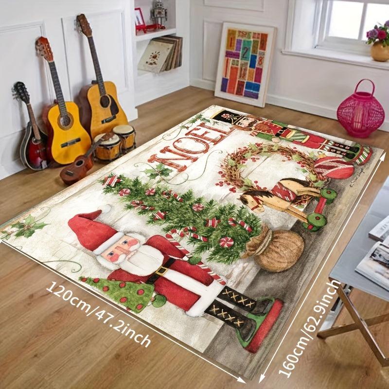 1pc Santa Claus Flannel 3D Living Room Rug - Christmas Essential
