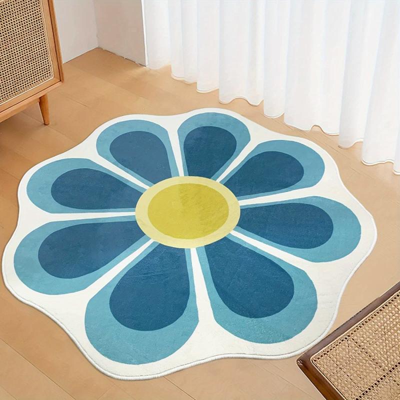Teal Floral Rug Soft Non Slip Sunflower Floor Mat for Bedroom Living Room Nurser