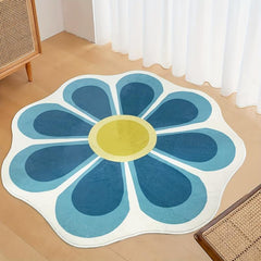 Teal Floral Rug Soft Non Slip Sunflower Floor Mat for Bedroom Living Room Nurser