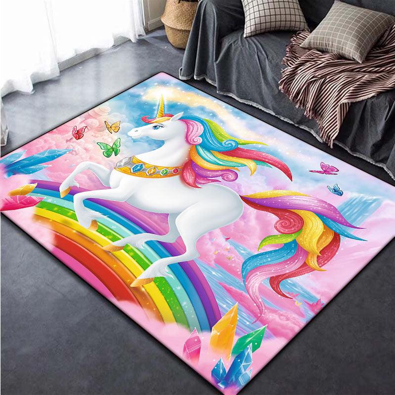 Unicorn Rug For Girls Bedroom Pink Hearts Unicorn Rainbow Area Rug