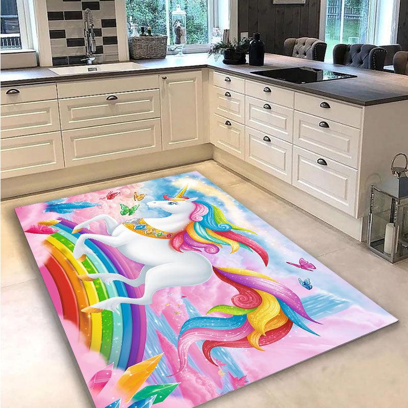 Unicorn Rug For Girls Bedroom Pink Hearts Unicorn Rainbow Area Rug