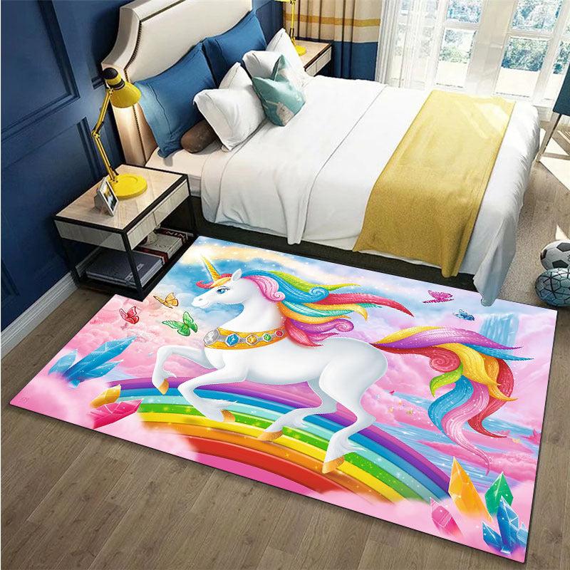 Unicorn Rug For Girls Bedroom Pink Hearts Unicorn Rainbow Area Rug