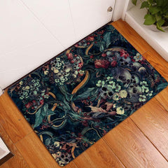 Skull Floral Pattern Area Rug Halloween Theme Carpet Non Slip Floor Mat
