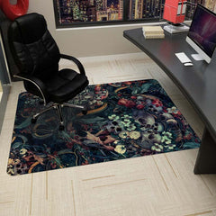 Skull Floral Pattern Area Rug Halloween Theme Carpet Non Slip Floor Mat