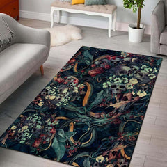 Skull Floral Pattern Area Rug Halloween Theme Carpet Non Slip Floor Mat