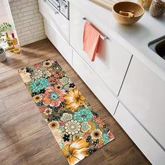 Boho Floral Kitchen Rug Soft Cushioned Comfort Mat Non Slip Foam Floor Mat