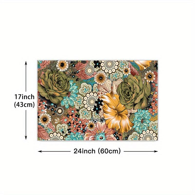 Boho Floral Kitchen Rug Soft Cushioned Comfort Mat Non Slip Foam Floor Mat