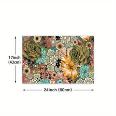 Boho Floral Kitchen Rug Soft Cushioned Comfort Mat Non Slip Foam Floor Mat