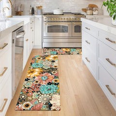 Boho Floral Kitchen Rug Soft Cushioned Comfort Mat Non Slip Foam Floor Mat