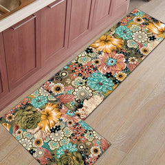 Boho Floral Kitchen Rug Soft Cushioned Comfort Mat Non Slip Foam Floor Mat