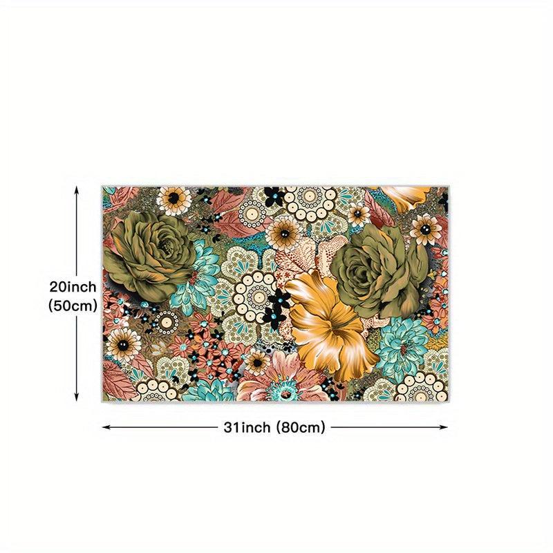 Boho Floral Kitchen Rug Soft Cushioned Comfort Mat Non Slip Foam Floor Mat