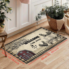 Retro Rooster Kitchen Mat Anti Slip Polyester Carpet Absorbent Bath Mat