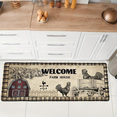 Retro Rooster Kitchen Mat Anti Slip Polyester Carpet Absorbent Bath Mat