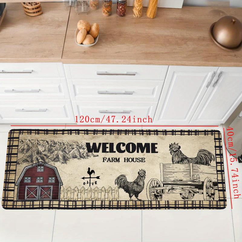 Retro Rooster Kitchen Mat Anti Slip Polyester Carpet Absorbent Bath Mat