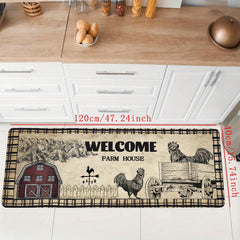 Retro Rooster Kitchen Mat Anti Slip Polyester Carpet Absorbent Bath Mat