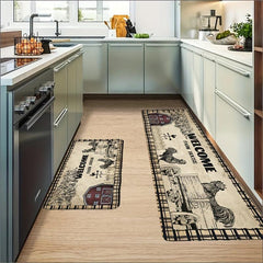 Retro Rooster Kitchen Mat Anti Slip Polyester Carpet Absorbent Bath Mat