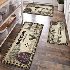 Retro Rooster Kitchen Mat Anti Slip Polyester Carpet Absorbent Bath Mat