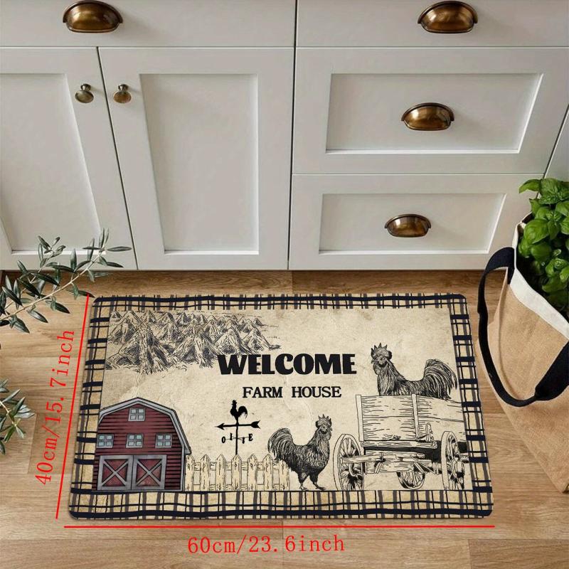 Retro Rooster Kitchen Mat Anti Slip Polyester Carpet Absorbent Bath Mat