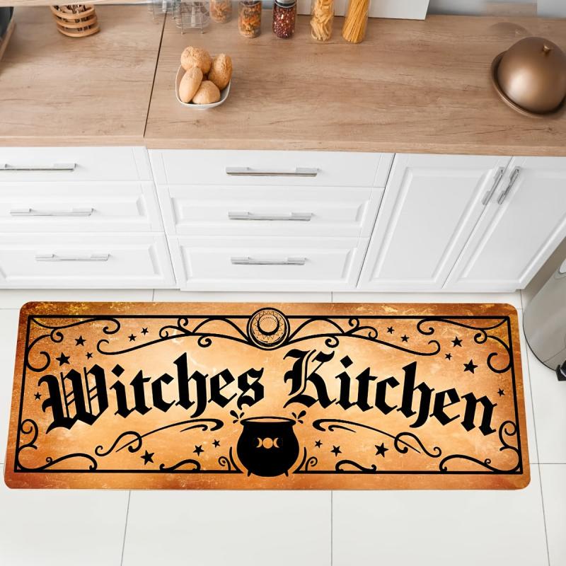 Witchy Halloween Kitchen Rug - Retro Vintage Witches Design Non Slip Floor Mat