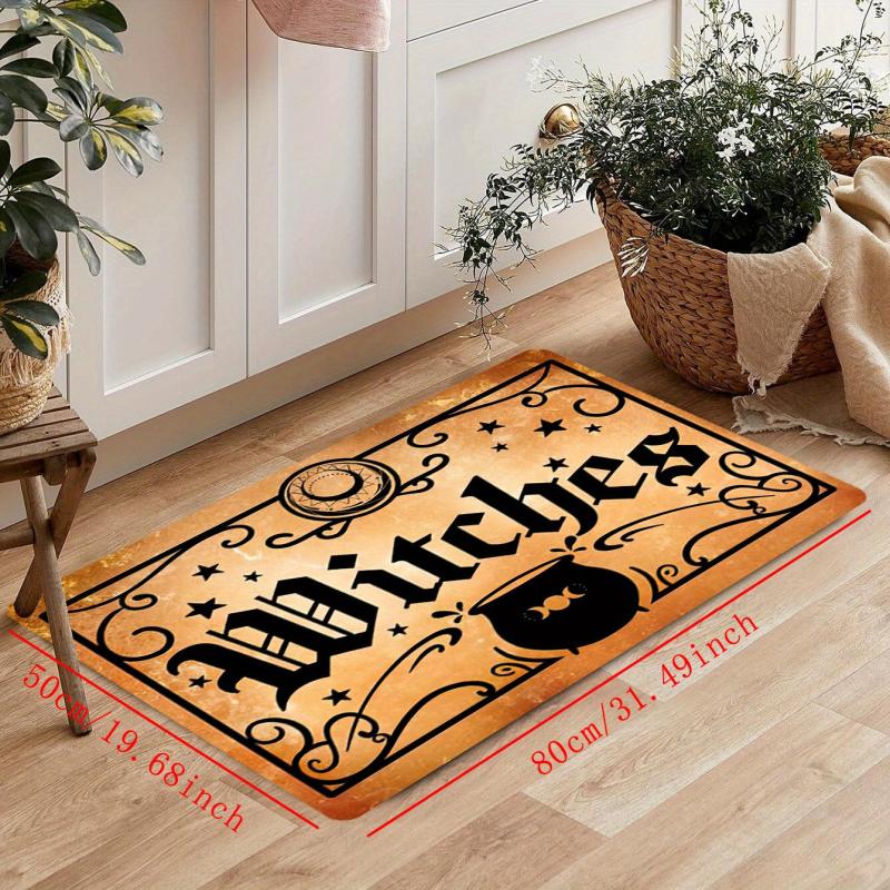 Witchy Halloween Kitchen Rug - Retro Vintage Witches Design Non Slip Floor Mat