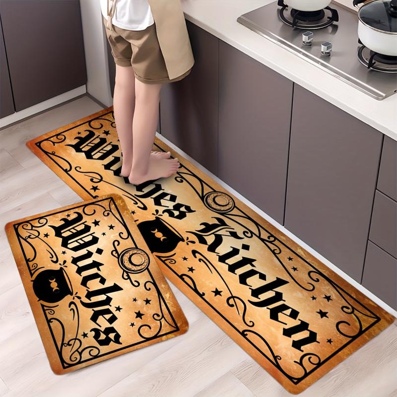 Witchy Halloween Kitchen Rug - Retro Vintage Witches Design Non Slip Floor Mat