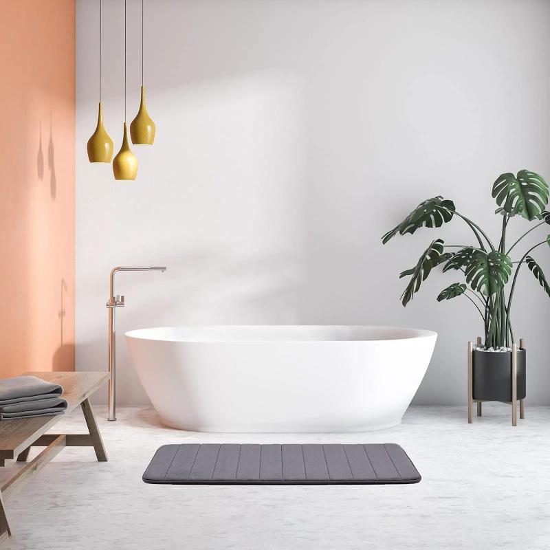 Soft Grey Memory Foam Bath Mat Non Slip Padded Shower Rug