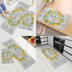 Cozy Living Lemon Wreath Kitchen Mat - Farmhouse Style