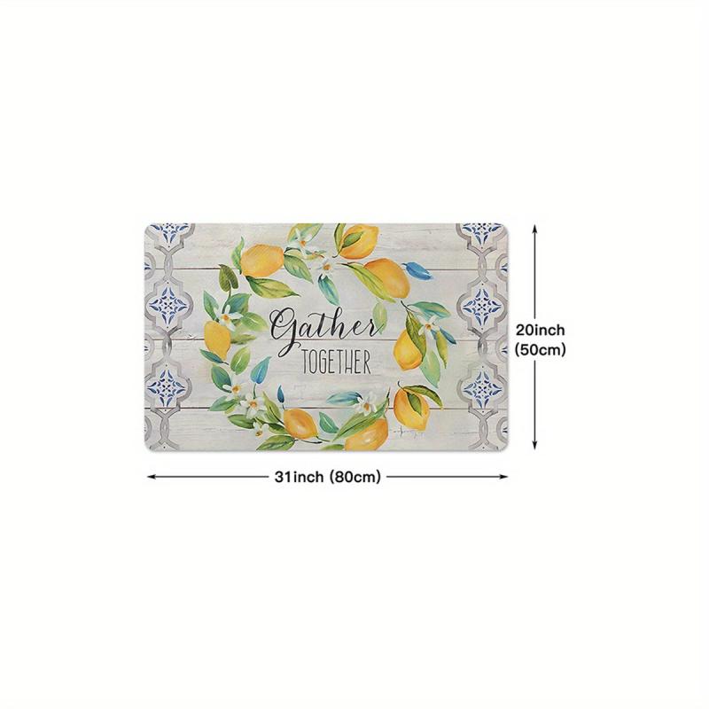Cozy Living Lemon Wreath Kitchen Mat - Farmhouse Style