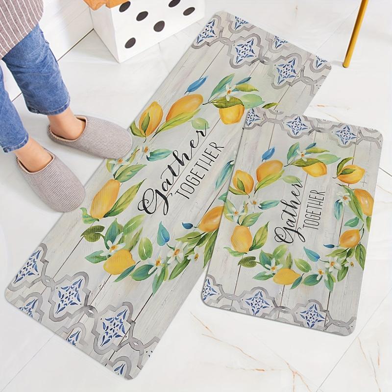 Cozy Living Lemon Wreath Kitchen Mat - Farmhouse Style