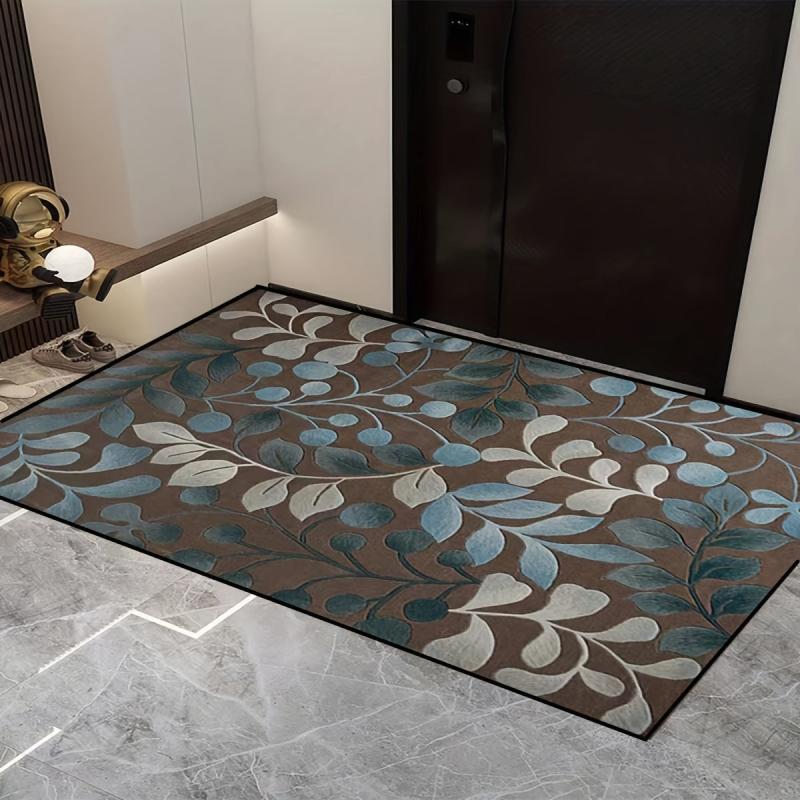 Crystal Velvet Leaf Flower Vine Area Rug Light Floor Mat